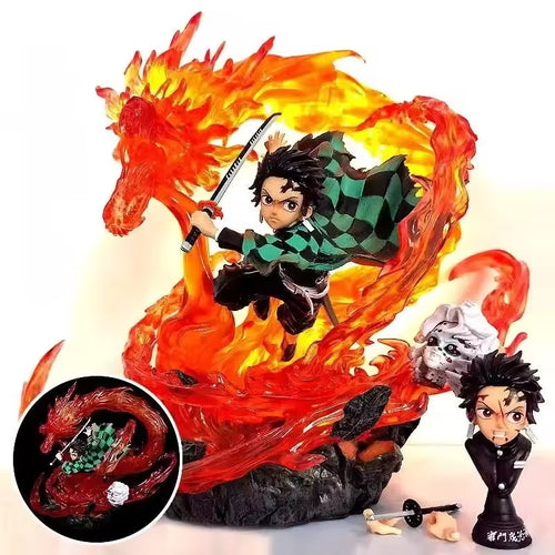 30cm New Demon Slayer Anime Figure Fire Dragon Fighting Stance Kamado Tanjirou Model Collection Desktop Display Gift Toys