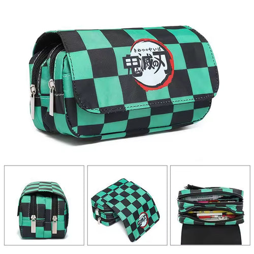 Anime Demon Slayer Kimetsu No Yaiba Pencil Bag Large Capacity Double Zipper Canvas Stationery Box Kawaii Wallet Storage Bag